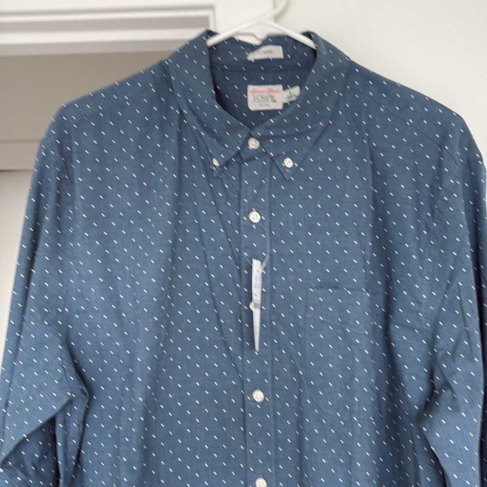 NWT J. Crew Blue and White Casual Button Down Shirt size L